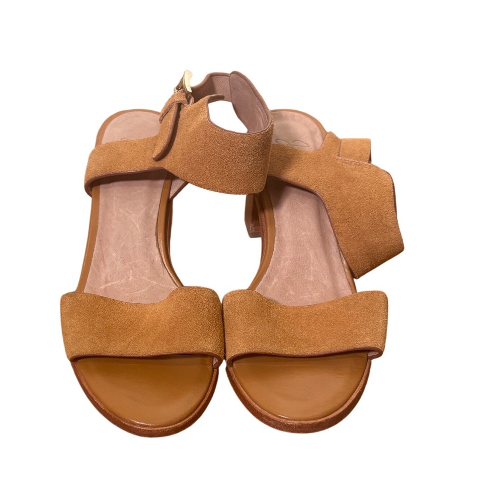 Joie Tan Suede Block Heel Sandals Ankle Strap Camel Brown Open Toe Shoes size 37